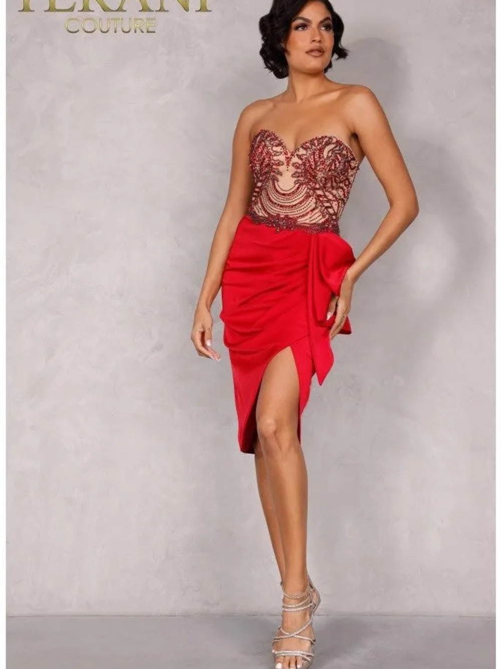 Terani Couture Red Beaded Evening Dress